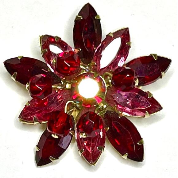 Vintage Brooch Red Pink Rhinestone Glass Bead Vtg HIGH END Jewelry Pin Lot AU02 - Picture 1 of 5